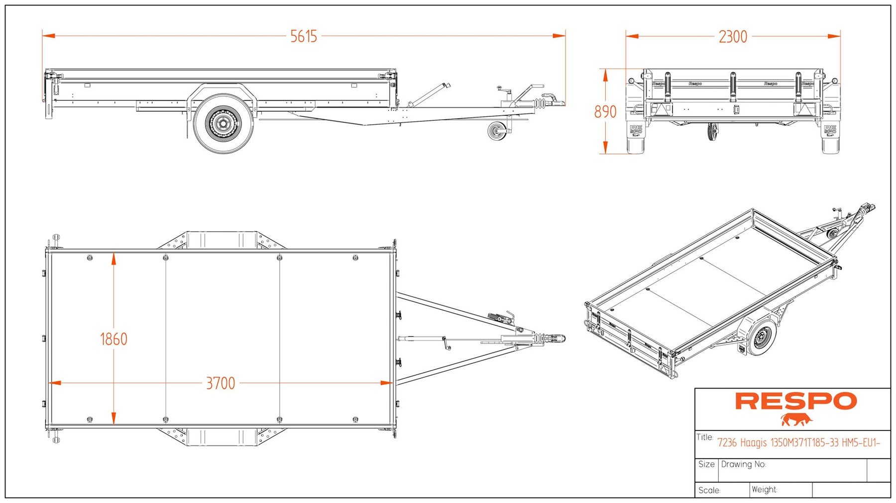 Car trailers up to 3.5 t Respo 1350M371T185